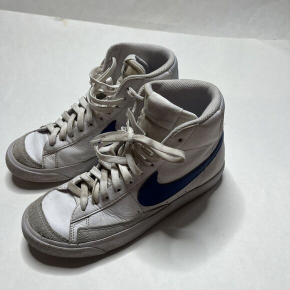 Nike Blazer Mid Top Leather Shoes White Blue Swoosh Youth 6Y DA4086-113 - Picture 3 of 8
